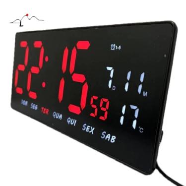 Imagem de RELÓGIO de Parede LED DIGITAL Super Grande Para Academia Consultorio Sala de Espera Alto Brilho com Termômetro Data e Hora Alarme e Cronometro (Vermelho Branco)