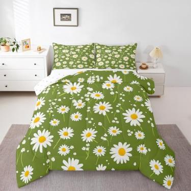 Imagem de Feelyou Conjunto de cama solteiro com estampa de margarida, para crianças, meninos, meninas, botânico, floral, microfibra e jardim, conjunto de edredom natural