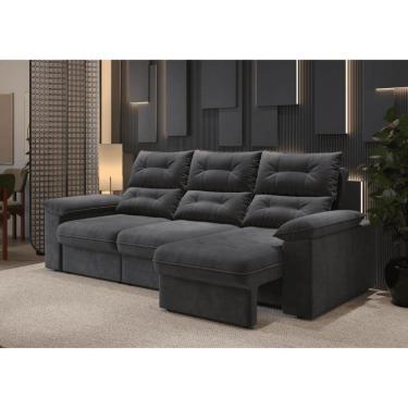 Imagem de Sofá Copacabana Retrátil e Reclinável 4 Lugares 3 assentos Suede Grafite 230cm