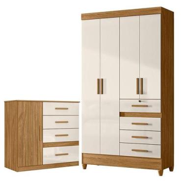 Imagem de Guarda Roupa Solteiro Sobral e Cômoda Vênus Freijó Off White  Moval