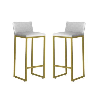 Imagem de Kit 2 Banquetas Alta Dani Reforçada Decorativa Balcão Bancada Cozinha Bar Base Dourada Courino