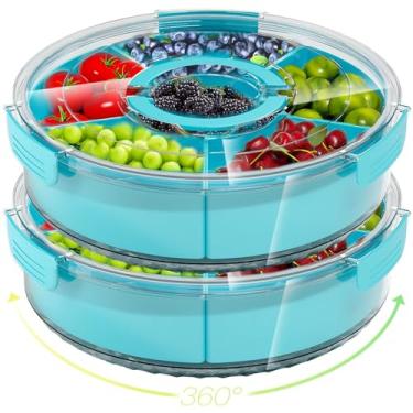 Imagem de Bandeja de servir dividida com tampa e alça, girador grande para lanches, bandeja multiuso para charcutaria, frutas vegetais, taco, terça-feira, viagem, praia, piquenique, essenciais