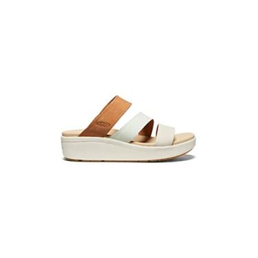 Imagem de KEEN Sandálias femininas Ellecity Slide Open Toe Slip on Confortável Plataforma Plataforma, Couro natural/azul-piscina transparente, 40