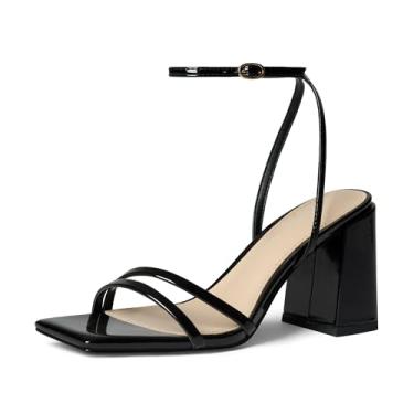 Imagem de iiimmu Sandálias de salto femininas de couro envernizado com bico quadrado de 8,5 cm, Preto, 37