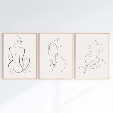 Imagem de QBZWART Impressão de arte de parede com contorno de corpo feminino, linha minimalista, arte de parede sem moldura
