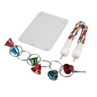 Imagem de Brinquedos de papagaio de pássaro, brinquedo de papagaio forte brinquedo de mastigar papagaio forte, brinquedo de espelho de pássaro colorido para mastigar papagaio em pé espelho com corda de sino para periquitos calopsitas