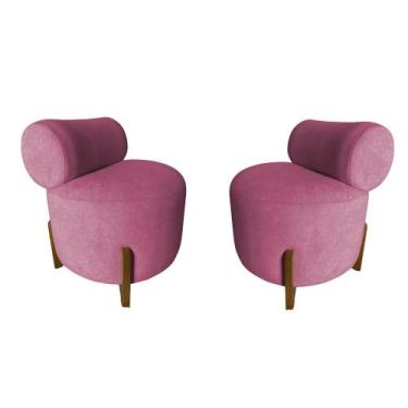 Imagem de Kit 2 Poltronas Decorativa Mônaco Veludo Rosa - Mazzero Decor