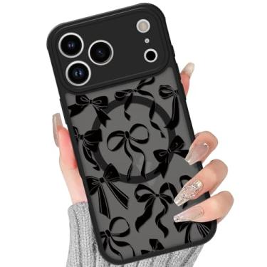 Imagem de BITOBE Capa para celular 17 Pro Max [compatível com MagSafe] Linda estampa de laço de fita para mulheres e meninas, capa protetora fina magnética translúcida - laços pretos