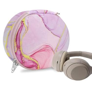 Imagem de Geekria NOVA Capa de fone de ouvido compatível com Sony WH-1000XM4, WH-1000XM3, MDR-1000X, WH-H910N, bolsa rígida de substituição para transporte de viagem com armazenamento de cabos (mármore rosa)