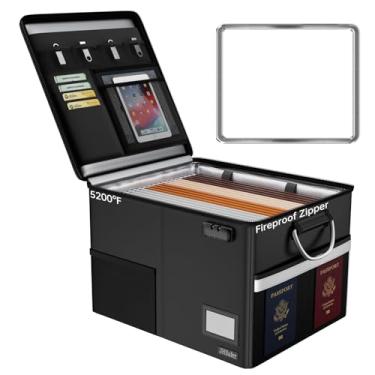 Imagem de JHSafer Caixa de documentos à prova de fogo de 2,871 °C com fechadura, organizador de arquivos à prova d'água com alça, armário de arquivo dobrável portátil com tira refletiva para pendurar cartas