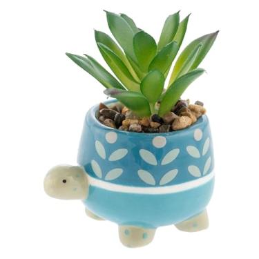 Imagem de Karma, Suculentas artificiais moldadas em vaso de cerâmica, mini planta suculenta sintética, decoração de mesa, plantas de escritório - tartaruga