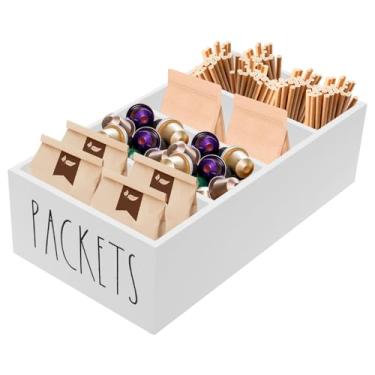 Imagem de Organizador de pacotes de temperos com economia de espaço, organizador de alimentos com 4 compartimentos para despensa, caixa de armazenamento de lanche para gabinete, escritório, restaurante (branco