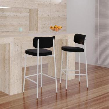 Imagem de Banqueta Alta Alloa Tecido Mesclado Est.Branca - Metalig