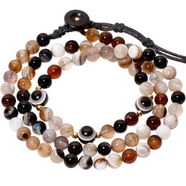Imagem de Lightock Pulseiras femininas Boho de 6 mm com contas de sardônix, boa sorte, feitas à mão, com olho turco, proteção, equilíbrio energético, joias de amor