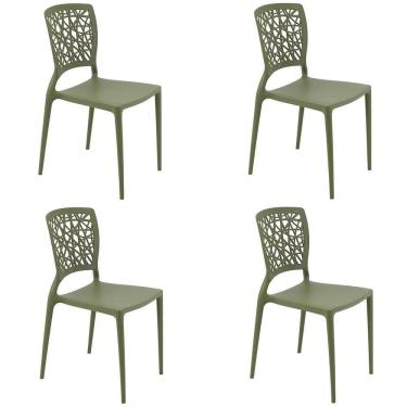 Imagem de Conjunto 4 Cadeiras Tramontina Joana em Polipropileno e Fibra de Vidro Verde Oliva 92058027