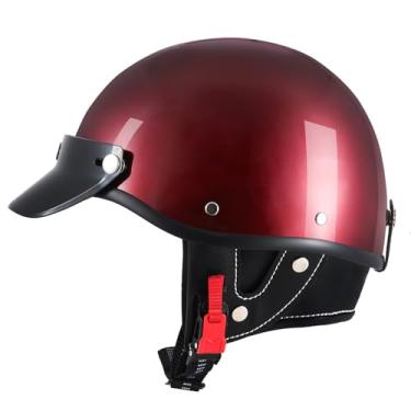 Imagem de SanQing Capacetes De Motocicleta Retrô Com Casco Aberto, Capacete Motocross Para Ciclismo, Cruiser, Scooter, Chopper, Homens E Mulheres, Aprovado Pela Dot (Vermelho, Médio)