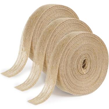 Imagem de 3 rolos de fita de serapilheira de 11 metros, fita de tecido de juta natural de 0,8 polegadas de largura fita marrom rústica para guirlanda de guirlanda de árvore de Natal, embrulho de presente faça