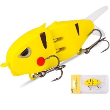 Imagem de Iscas deslizantes lisas – Mini iscas de pesca para pesca de robalo, água doce e salgada, isca de natação realista com ganchos duplos, para truta, tipo de peixe, Walleye, salmão (amarelo)