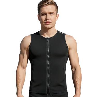 Imagem de Dizokizo Roupa de mergulho masculina de neoprene de 3 mm, sem mangas, jaqueta para homens, zíper frontal para mergulho, surfe (M)