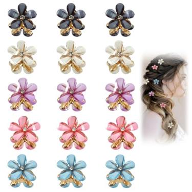 Imagem de 15 peças de pequenos clipes de garra de flor de pérola com design de flor, clipes de franja artificiais doces decorativos lindos acessórios de cabelo para mulheres meninas (branco, preto, azul, rosa