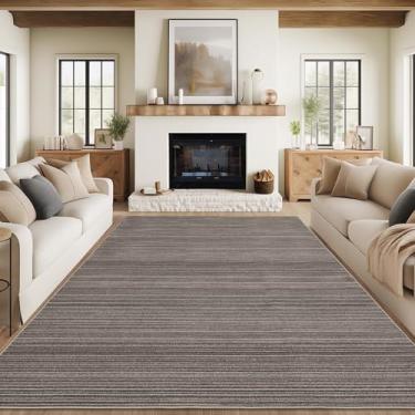 Imagem de GlowSol Tapetes laváveis de 22 x 30 cm para sala de estar, quarto, pilha baixa, antiderrapante, moderno, macio, lavável, resistente a manchas, listrado para sala de jantar, berçário, marrom