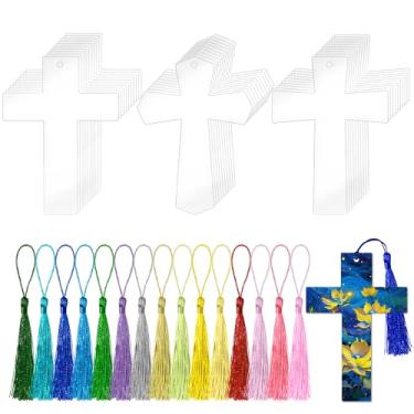 Imagem de Marcadores de livro de acrílico com 30 peças para leitura, mulheres, homens, crianças, presente para amantes de livros, kit faça você mesmo, marcadores cruzados em massa com borlas de plástico