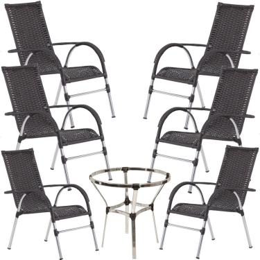 Imagem de 6 Cadeiras Vênus em Alumínio e Mesa Sem Tampo Tramado para Jardim e Piscina