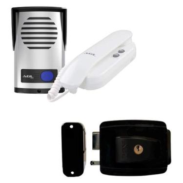 Imagem de Kit Interfone Porteiro P10-S + Fechadura AGL-inha Externa 12V Portão A
