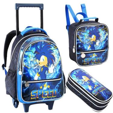 Imagem de Kit Mochila Rodinha Menino Super Sonic Raio Lancheira Estojo