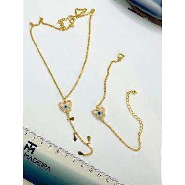 Imagem de Conjunto Borboleta Olho Grego Rosa - Banho de Ouro 18K - 01 Unidade - 