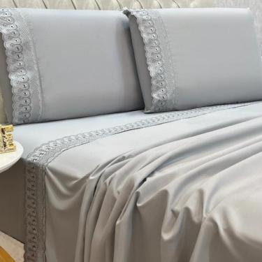Imagem de Jogo Cama Box Queen Lily 300 Fios Bordado Inglês Extra Macio - De Luca