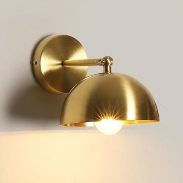 Imagem de Luminária de parede clássica de latão, luminária de parede luxuosa de latão escovado, luminária de leitura de cabeceira dourada ajustável de 180° para cima e para baixo, arandelas de parede