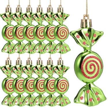 Imagem de Threan 12 peças de enfeites de doces de Natal pendurados com glitter, decoração de bengala doce, árvore de Natal, enfeite de hortelã-pimenta com corda dourada para decoração de Natal e Halloween