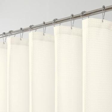 Imagem de OWENIE Cortina de chuveiro creme, 226 cm extra longa, tecido texturizado waffle, repelente de água, grosso, macio, hotel, spa, luxuoso, elegante, cortina de banho, lavável na máquina, creme, 182 x 236