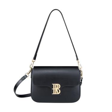 Imagem de Royal Bagger Bolsa tiracolo feminina, couro bovino genuíno, bolsa de ombro pequena elegante, bolsa de mão compacta para uso diário 4245, Preto, Casual