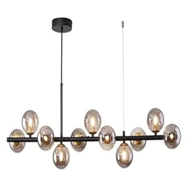 Imagem de Lustre moderno de globo molecular de DNA com 11 luzes, luminária pendente linear para sala de estar, sala de jantar, casa de fazenda, iluminação suspensa de teto de meados do século em cinza