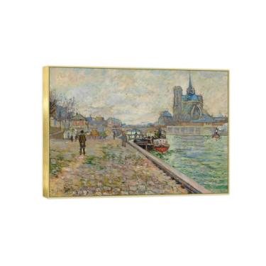 Imagem de Impressão em tela famosa pintura - imagem de arte de parede de paisagem - cais - pôster com moldura dourada para decoração de casa 60 x 85 cm 24 x 33 pol