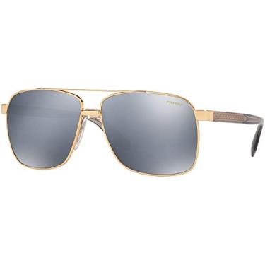 Imagem de Óculos de sol masculinos Versace com lentes douradas, armação de metal, 59 mm