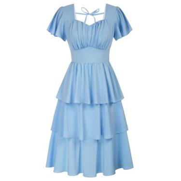 Imagem de Vestido Belle Poque Sweetheart Neck Ruffle Swing azul claro L