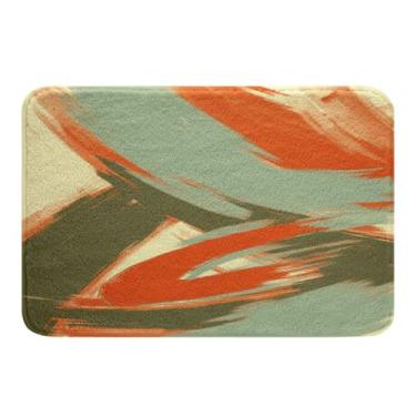 Imagem de jejeloiu Tapetes de banheiro verde laranja modernos arte abstrata tapetes de banho geométricos acessórios de banheiro capachos 50,8 x 81,3 cm microfibra macia