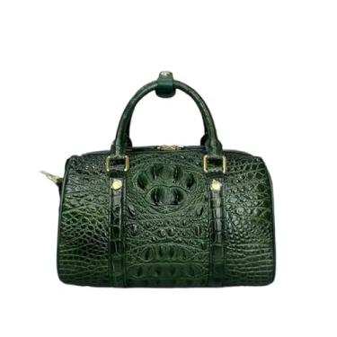 Imagem de Bolsa feminina moderna de couro de crocodilo genuíno, bolsa verde, pele de jacaré, exótica, fecho de zíper, bolsa feminina, Verde, 27cm(Length) x 18cm(Height) x 15cm(Deep)