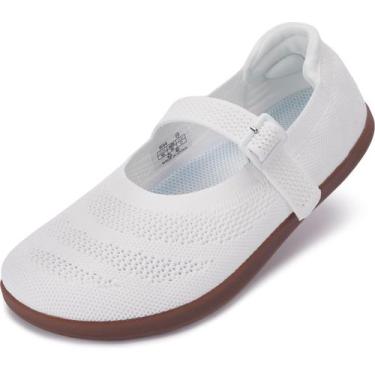 Imagem de Sapatos WHITIN Mary Jane Flats femininos tamanho 5.5 brancos 36