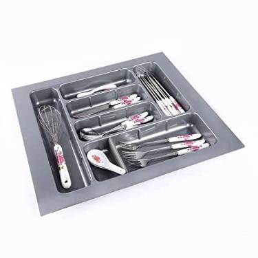 Imagem de Bandeja de plástico para talheres de cozinha, organizador de gaveta antiderrapante, suporte de utensílios, inserção, organizador de talheres arrumados, facas, colheres, garfos, gaveta, caixa de