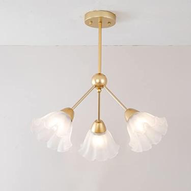 Imagem de YQSLQZZ Luminária de teto para sala de estar, quarto, lustre de ferro dourado, luminária decorativa de vidro moderno escandinavo com 2 hastes de extensão (10 + 20 cm), base E27