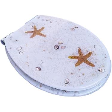 Imagem de Assento De Vaso Sanitário De Resina Transparente De Estilo Marinho Com Conchas De Praia Para Uma Experiência De Banheiro Higiênica E Confortável, Dobradiça De Aço Inoxidável, D