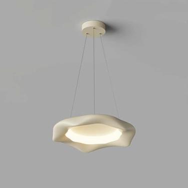 Imagem de YQSLQZZ Luzes de teto suspensas acima da mesa de jantar, luminária pendente redonda para sala de jantar de 19,7 polegadas, lustre moderno de ilha de cozinha com brisa creme, 42W, 3000K-6000K