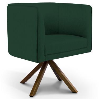 Imagem de Poltrona Decorativa Base Giratória de Madeira Betina D02 Linho Verde Musgo C-117 - Lyam Decor