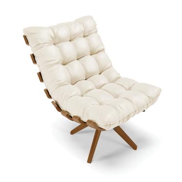 Imagem de Poltrona Giratória Costela Sintético Bege Base de Madeira MA30 M11 - D'Rossi