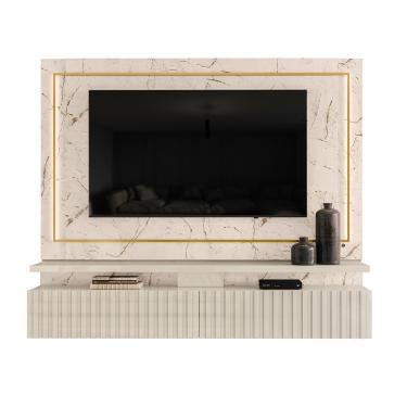 Imagem de Painel TV 75 Pol 216cm Bancada Suspensa Ripado Lurian Calacata/Off White M20 - D'Rossi