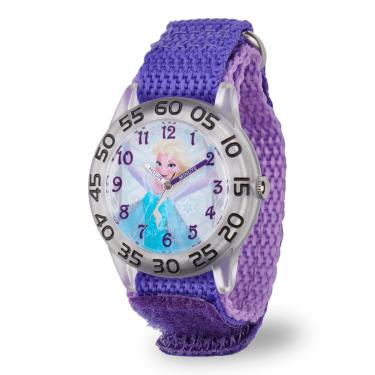 Imagem de Disney Relógio infantil Frozen Time Teacher analógico de quartzo com pulseira de nylon, transparente, roxo, Plástico infantil